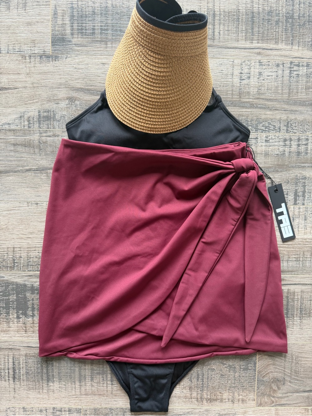 TA3 Mini Wrap Skirty Swim Cover-Up Dark Cherry Small NWT